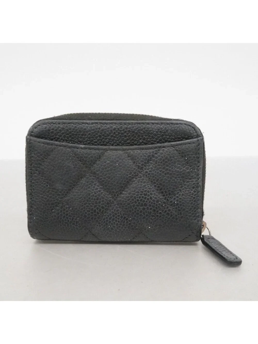Chanel Coin Case Quilted Caviar Leather Black Silver